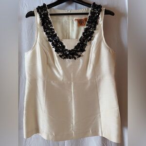 Tory Burch Elegant Sleeveless Top with Black Embellishments Sz 14